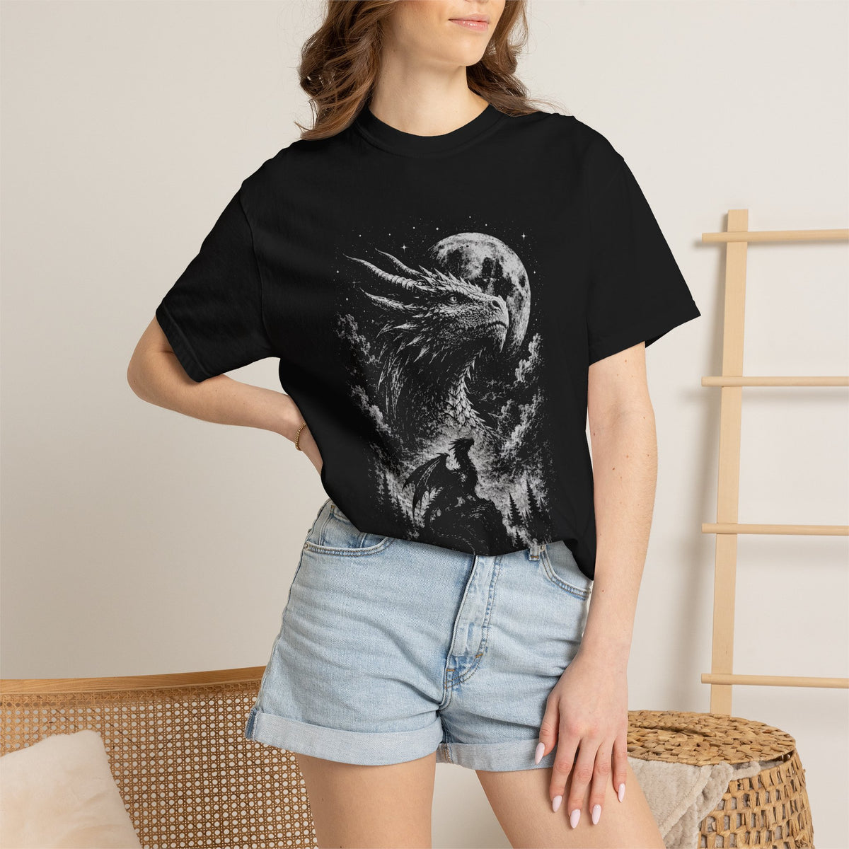 Moonlit Dragon Shirt – Dark Fantasy Comfort Colors Graphic Tee