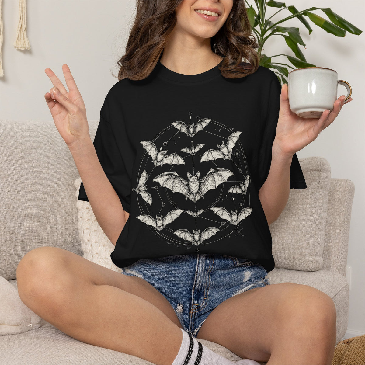 Celestial Bat Shirt – Gothic Horror Comfort Colors Graphic Tee