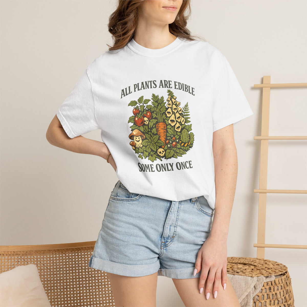 All Plants Are Edible Some Only Once Comfort Colors T-Shirt | Funny Botanical Foraging Tee